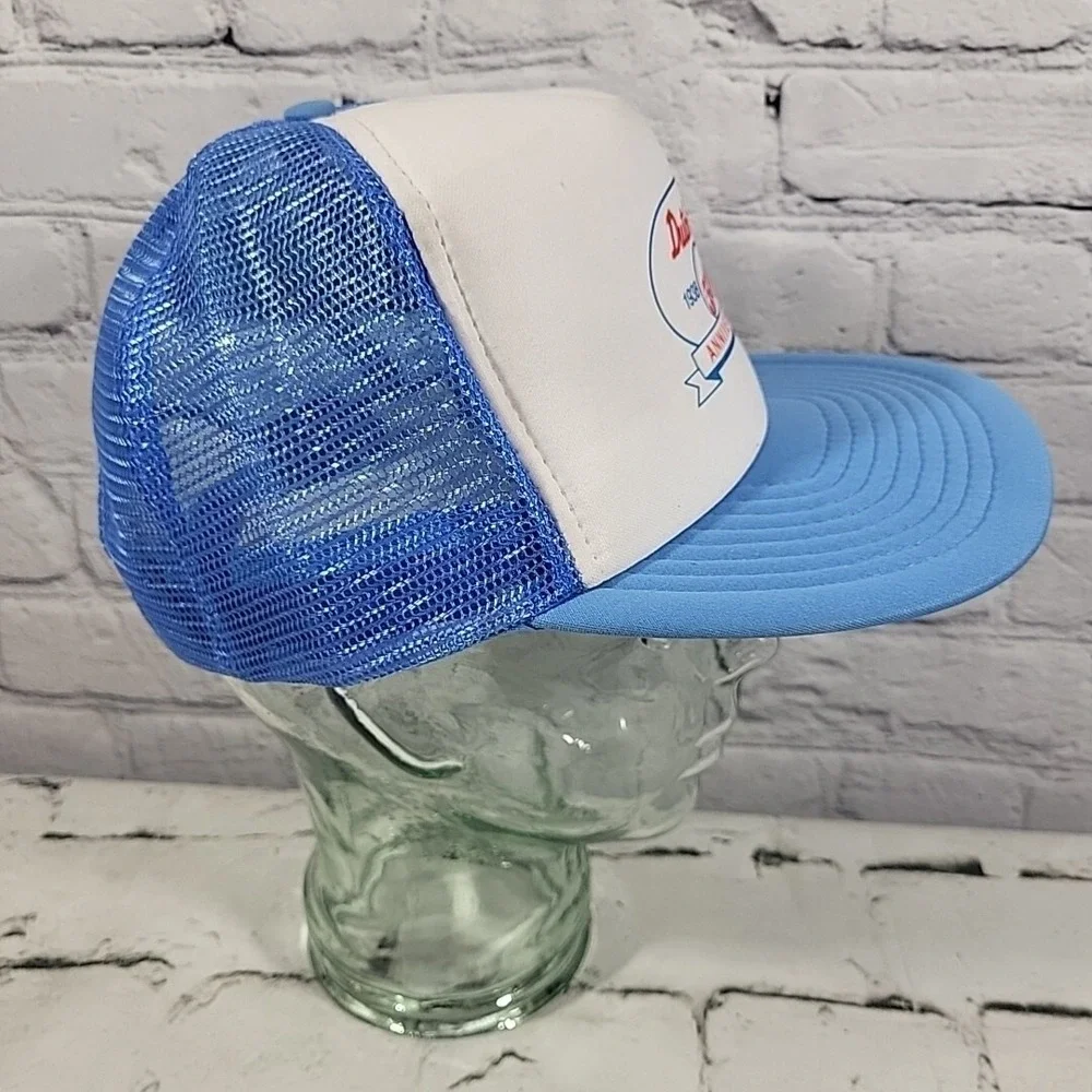 Vintage 80s Trucker Hat Dutch Girl Anniversary Blue Mesh‎ Snapback Otto Ball Cap